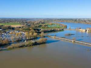 Aerial shot of the River Cam at St Ives, Cambridgeshire