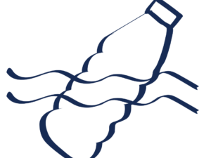 Dark blue icon of bottle in river