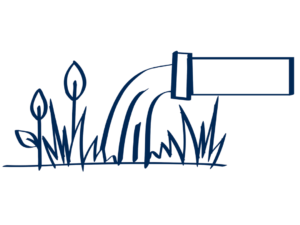 Dark blue icon of water running out of pipe into plants