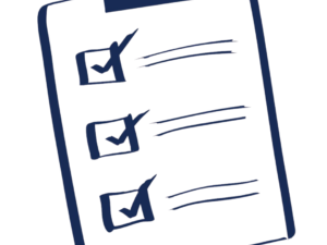 an icon of a clip board with paper and ticked boxes