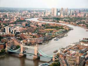 Aerial view of the River Thames in central London