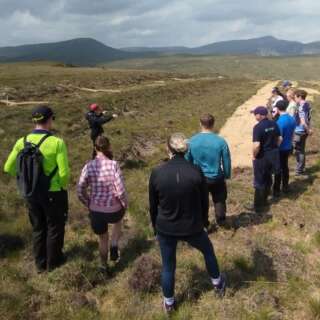 Ariel view of a group of people on a peatland