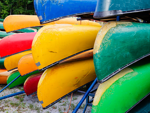 Coloured canoe boats