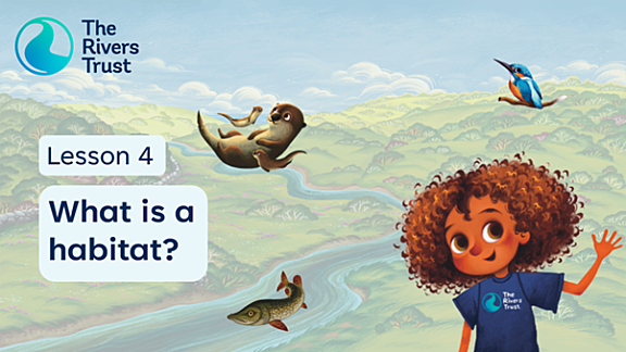 A screen grab of the first page of a lesson powerpoint slide deck with a smiling cartoon of a child wearing a rivers trust teeshirt