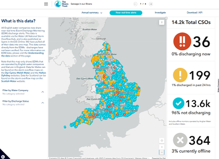 screen grab of a map of England with dots representing clickable CSO locations