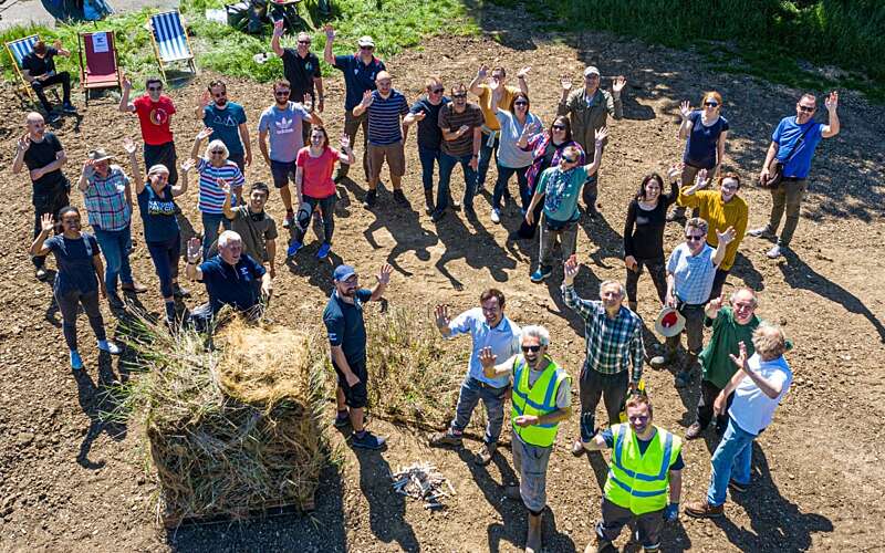 Drone image of community volunteers