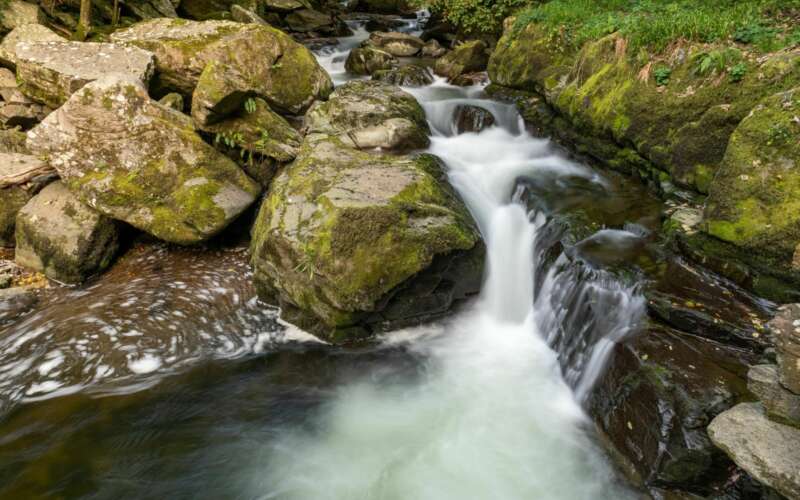 Waterfall on a river in Exmoor National Park, England