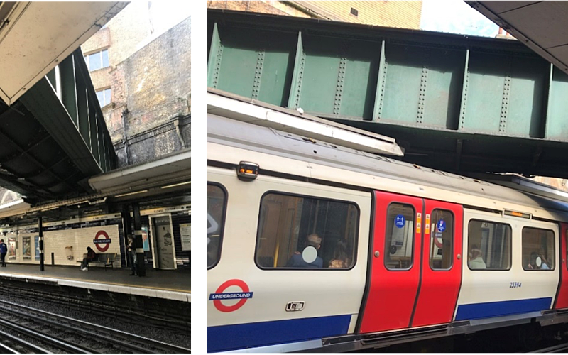 Trains running through station