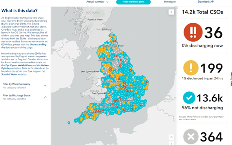screen grab of a map of England with dots representing clickable CSO locations