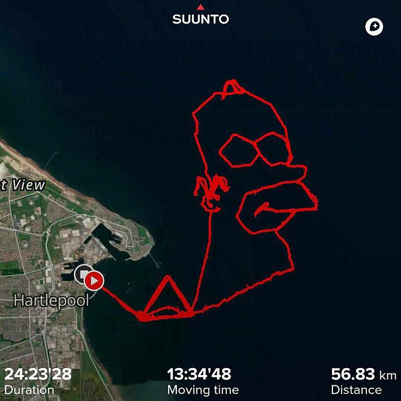 Homer Simpson's head drawn using GPS