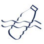 Dark blue icon of bottle in river