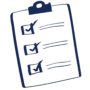 an icon of a clip board with paper and ticked boxes