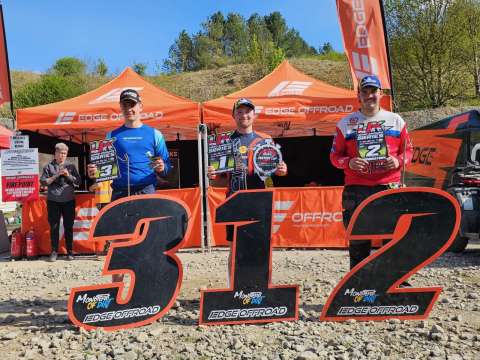 Burts Crayston stands in first position on the podium after the weekends hard enduro racing at Spaunton Quarry