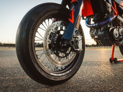 Front Wheel of a motorcycle on a race track
