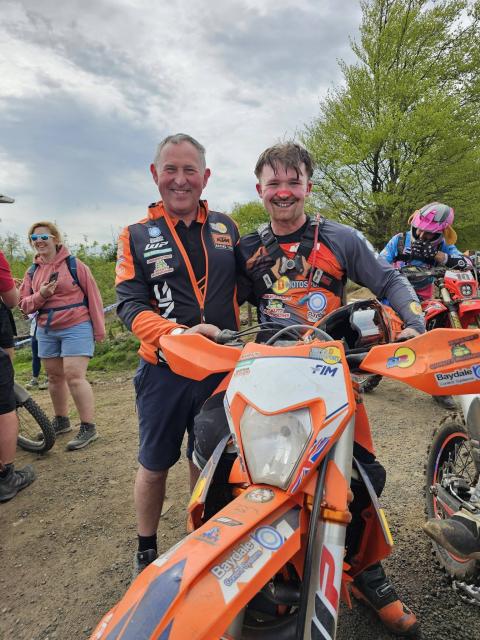 Burts with dad Neil Crayston celebrating the win at Ebbw Vale