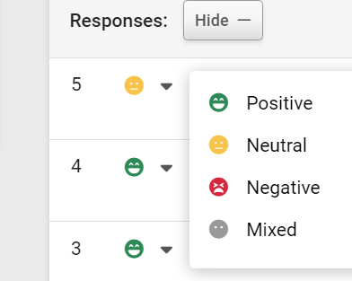 Example of option to change suggested sentiment on a response. 