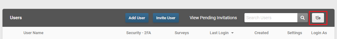 The top bar of the "User Management" Table. The button to activate sharing settings is highlighted with a red square