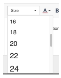 Text size options drop down menu- Screen shot of SmartSurvey admin