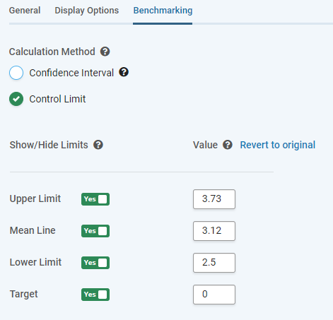 Illustration of the Benchmarking Tab options. The displayed options are described in the table below this image.