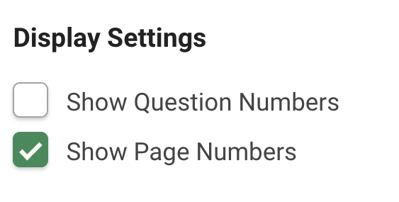 Enable question and page numbers - screenshot of display settings in SmartSurvey admin.