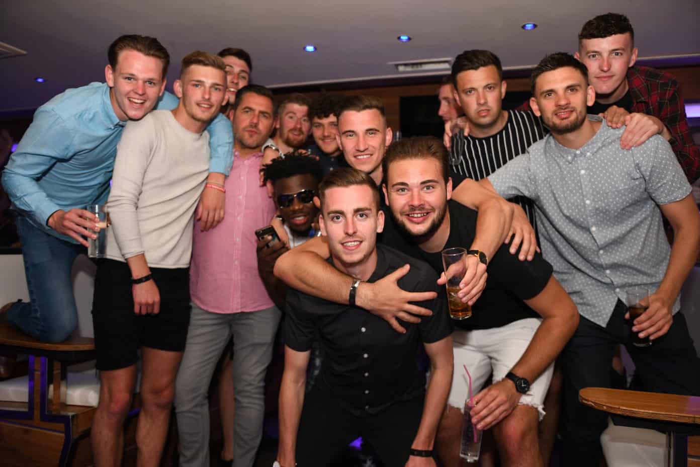 Stag group enjoying drinks together at Linekers Bar in Puerto Ban&uacute;s, Marbella