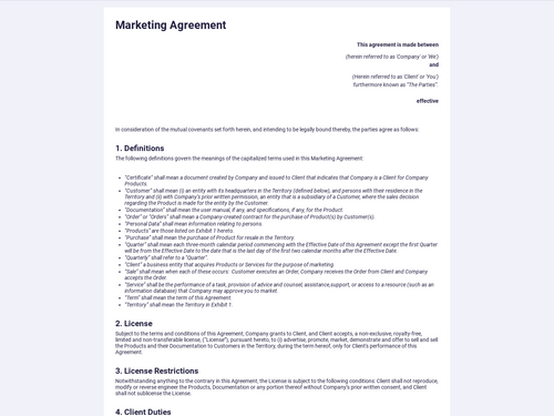 Marketing agreement