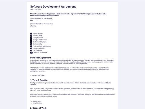 Software development agreement