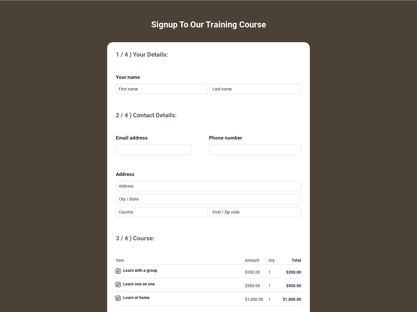 Training application form