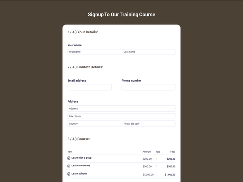 Training application form