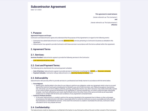 Subcontractor agreement