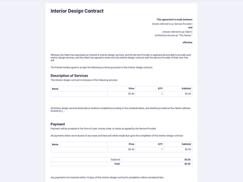 Interior design contract