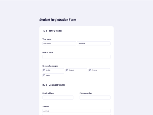 Student registration form