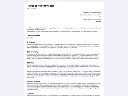 Power of attorney form