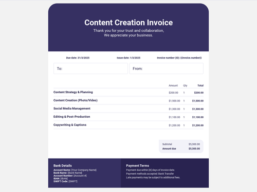 Content Creation Invoice