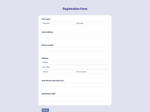 Customer registration form
