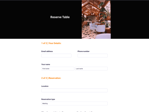 Table reservation form