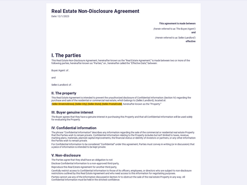 Real estate non-disclosure agreement