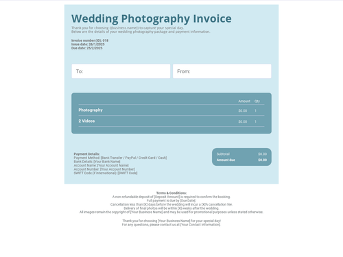 Wedding Photography Invoice