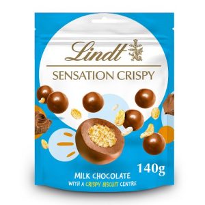 LINDT BAGS - SENSATIONS POUCH CRISPY MILK CHOC 140G