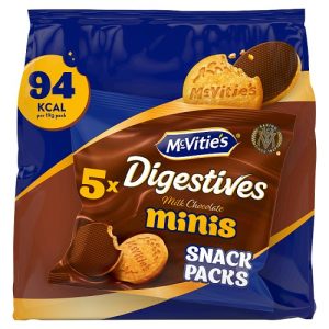 MCVITIES CHOCOLATE DIGESTIVE MINIS MULTIPACK BISCUITS 5X19G, 95G