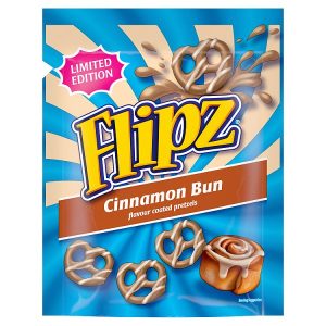 FLIPZ CINNAMON BUN FLAVOUR COATED PRETZEL SNACKS 90G