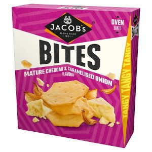 JACOBS BITES MATURE CHEDDAR & ONION CRACKERS 125G