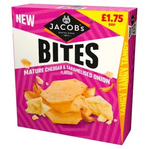 JACOBS BITES MATURE CHEDDAR & ONION CRACKERS 125G PMP £1.75