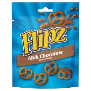 FLIPZ MILK CHOCOLATE COATED PRETZEL SNACKS 90G