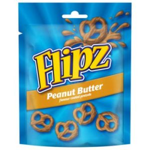 FLIPZ PEANUT BUTTER FLAVOUR COATED PRETZEL SNACKS 90G