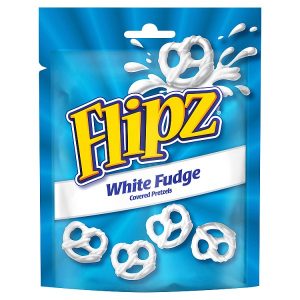 FLIPZ WHITE FUDGE FLAVOUR COATED PRETZEL SNACKS 90G