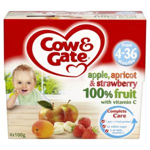 COW & GATE 4X100G FRUIT CUP APPLE APRICOT & STRAWBERRY 4M
