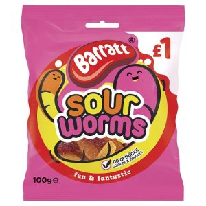 BARRATT FUN & FANTASTIC SOUR WORMS PMP £1.00 100G