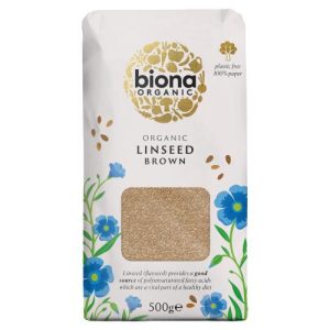 BIONA 500G LINSEED BROWN ORGANIC - A RICH SOURCE OF OMEGA 3 PAPER PACKAGING