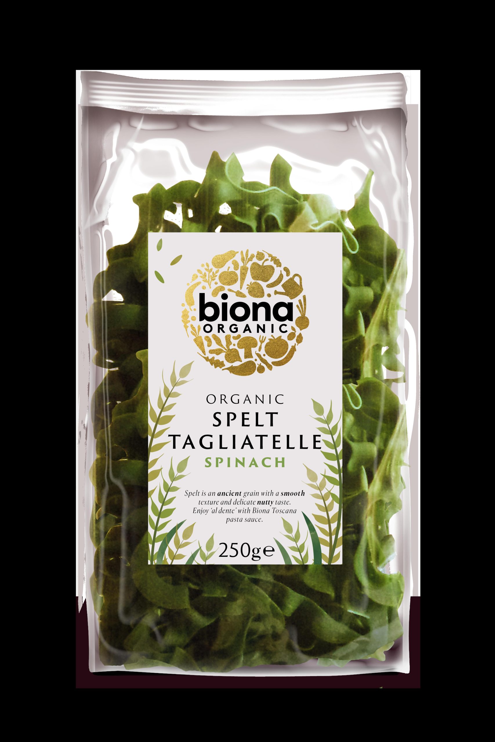 BIONA 250G SPELT SPINACH ARTISAN TAGLIATELLE - ROLLED ORGANIC